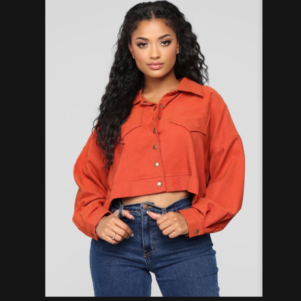 Fashion Nova Cropped Jacket Had Me At Hello - RUST